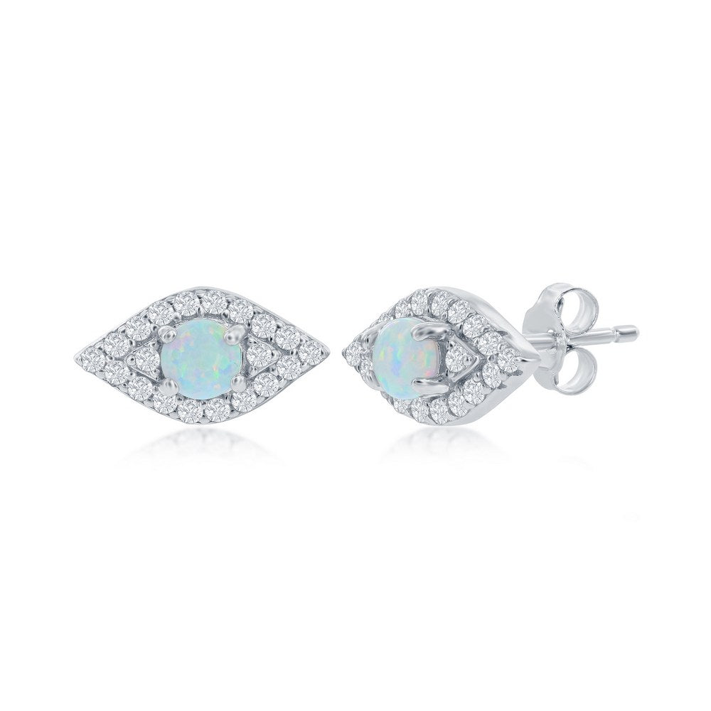 Sterling Silver White Opal & CZ Evil Eye Stud Earrings