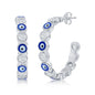 Sterling Silver Alternating CZ & Navy Enamel Evil Eye 20mm Hoop Earrings