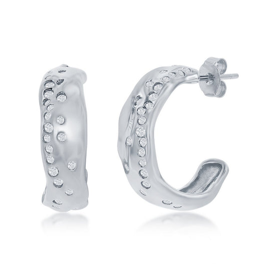 Sterling Silver Scattered CZ 20mm Hoop Earrings