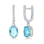 Sterling Silver Oval Aqua CZ Dangling Earrings