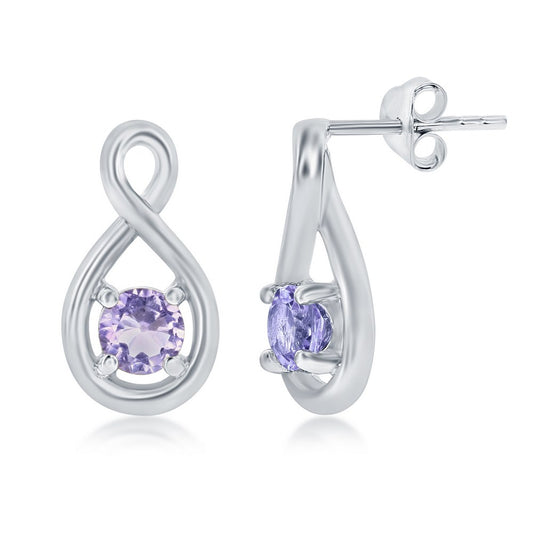 Sterling Silver 4mm Round Gem Amethyst Infinity Design Earrings - Amethyst