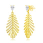 Sterling Silver Cut-Out Leaf w/ Small Pear-Shaped CZ Dangle Earrings - Gold Plated