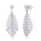 Sterling Silver Cut-Out Leaf w/ Small Pear-shaped CZ Dangle Earrings