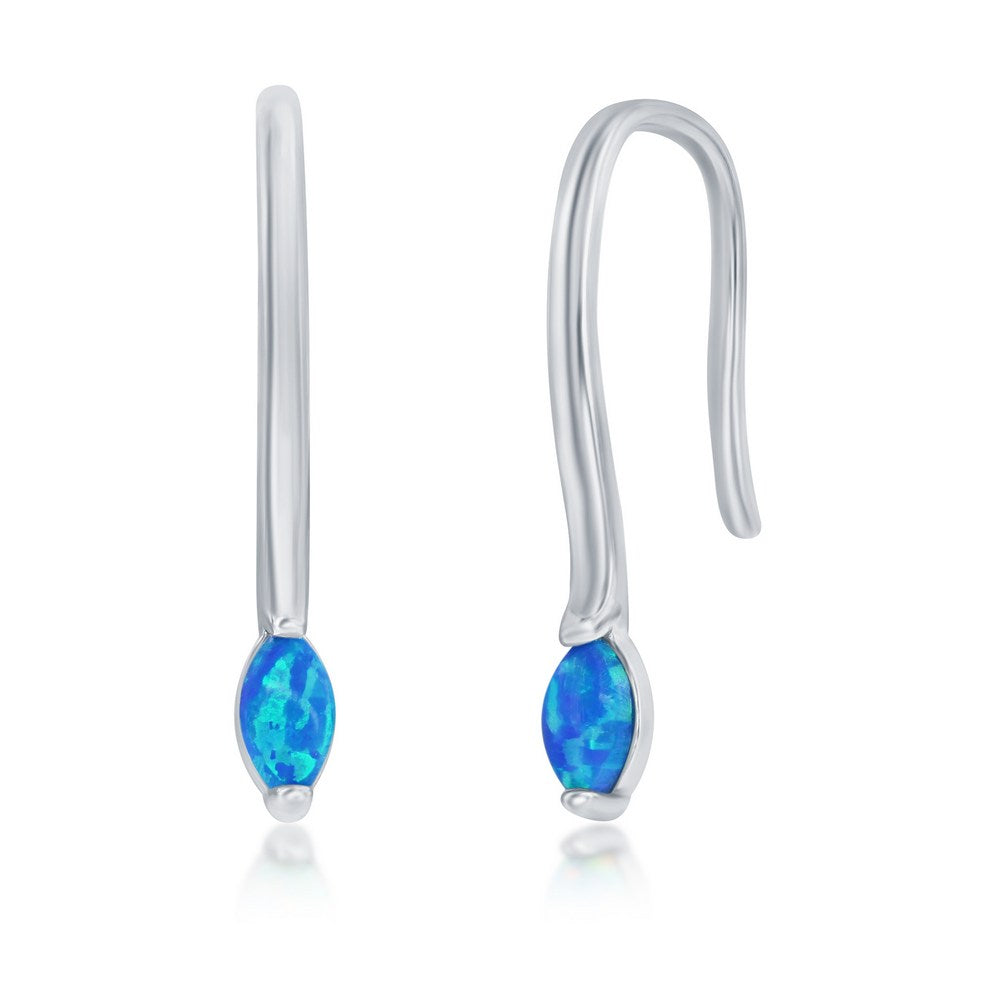 Sterling Silver Marquise Blue Opal Drop Down Earrings