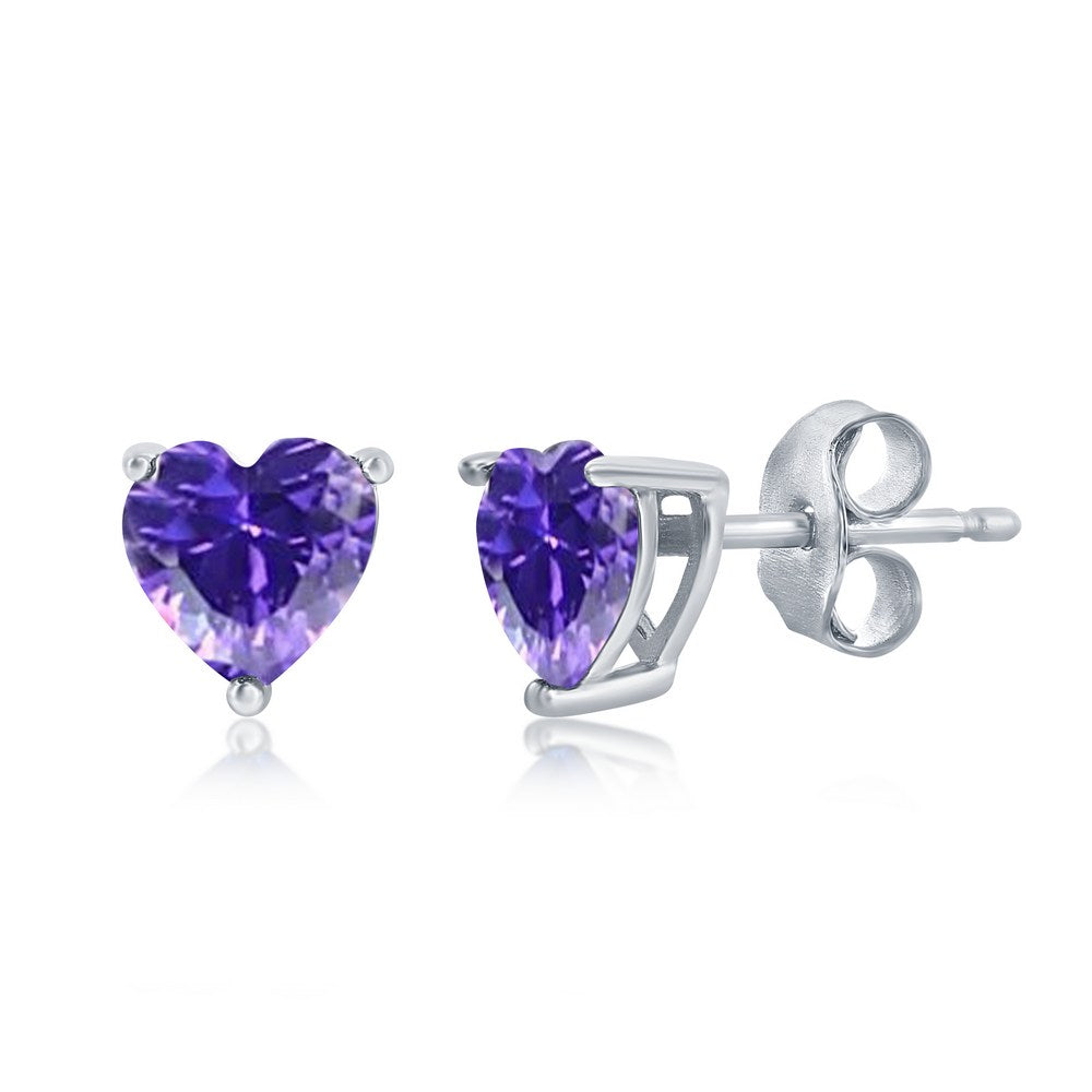 Sterling Silver 6MM Amethyst "Feburary" Heart Perciosa Crystal Earrings