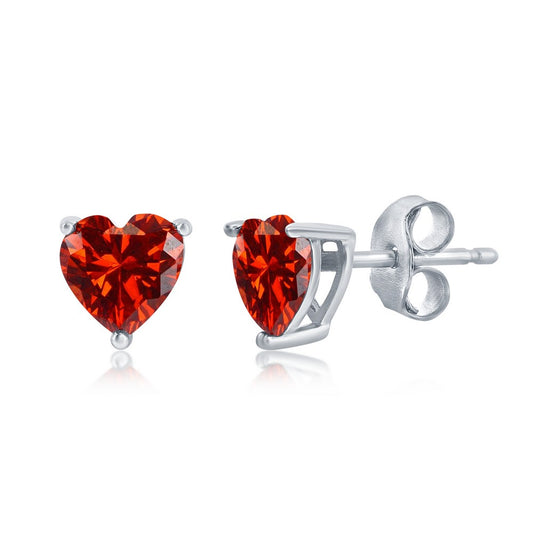 Sterling Silver 6MM Ruby "July" Heart Perciosa Crystal Earrings