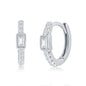 Sterling Silver 11MM Center Rectangle CZ Huggie Hoop Earrings