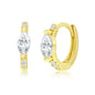 Sterling Silver 11MM Center Marquise CZ Huggie Hoop Earrings - Gold Plated