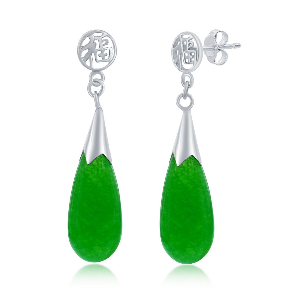 Sterling Silver Jade Teardrop-Shaped Dangle Earrings