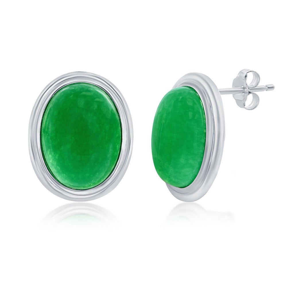 Sterling Silver 10x14mm Oval Jade Earrings