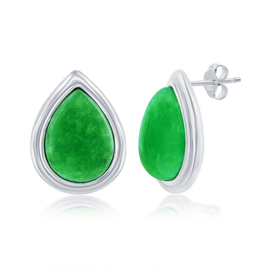 Sterling Silver, 10x14mm Pear-Shaped Jade Earrings