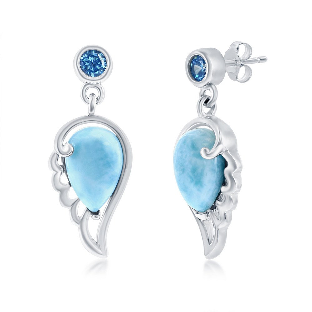 Sterling Silver Larimar Angel Wing & Aqua CZ Earrings