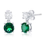 Sterling Silver Double Round CZ Dangle Earrings - Emerald CZ