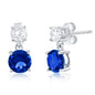 Sterling Silver Double Round CZ Dangle Earrings - Sapphire CZ