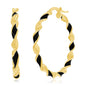 Sterling Silver, Black Enamel 30mm Twisted Hoop Earrings - Gold Plated