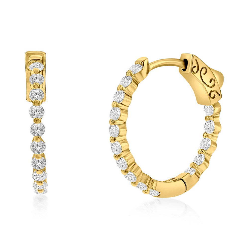 Sterling Silver 20mm Inside-Outside Round CZ Hoop Earrings  - Gold Plated