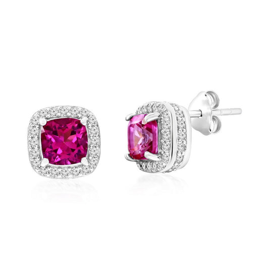 Sterling Silver Square Pink & White Topaz Studs