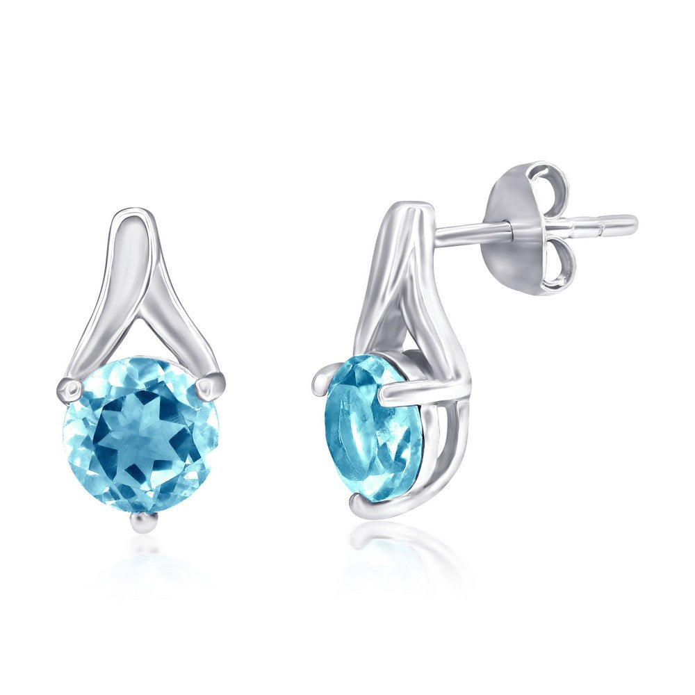 Sterling Silver Round 6MM Stone Earrings - Created Aquamarine