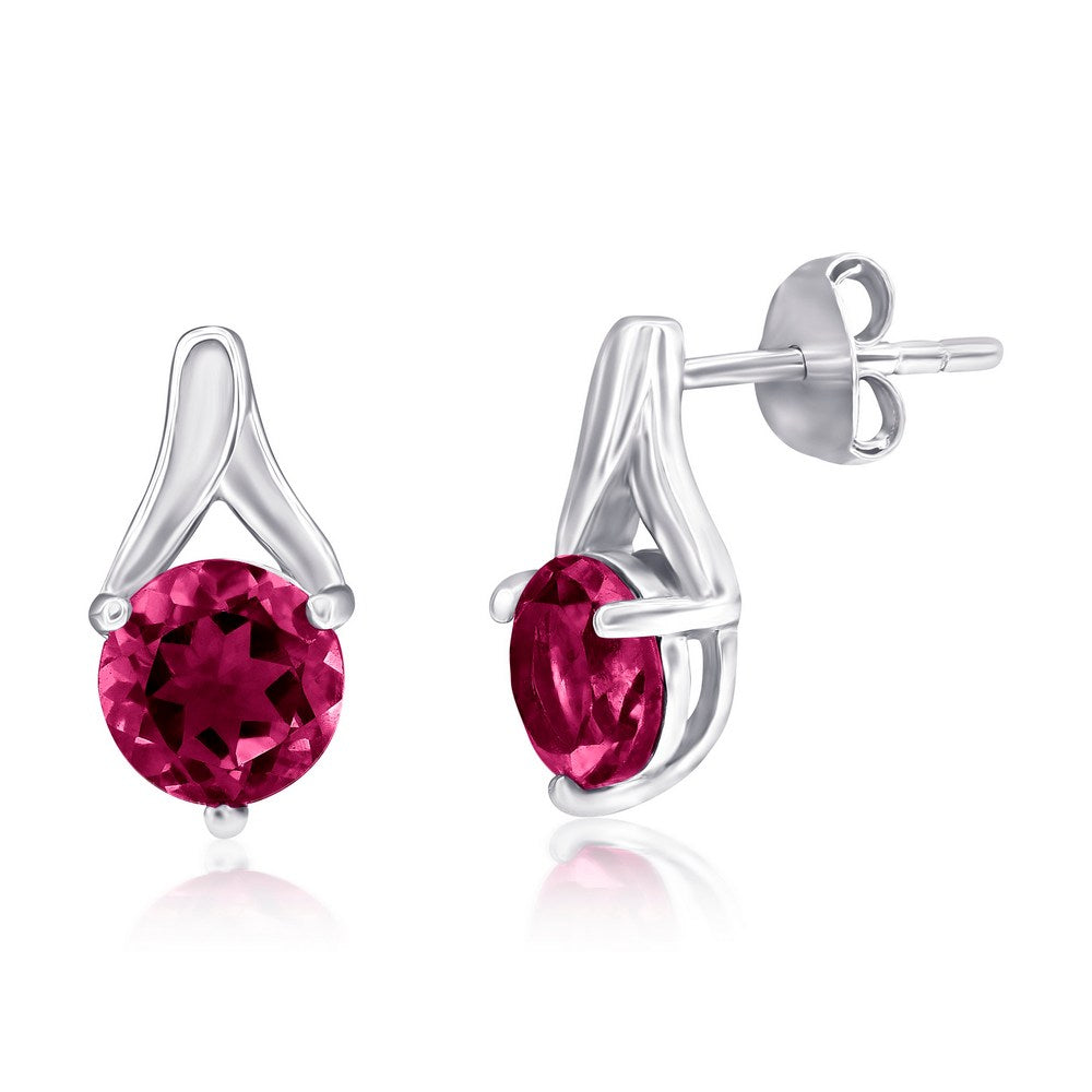 Sterling Silver Round 6MM Stone Earrings - Created Ruby