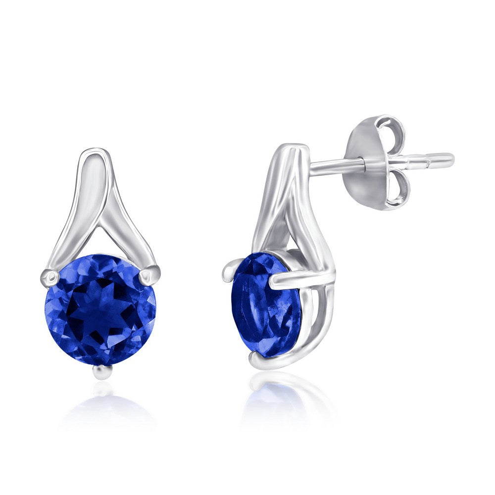 Sterling Silver Round 6MM Stone Earrings - Created Sapphire