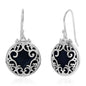 Sterling Silver Round Onyx Filigree Design Earrings