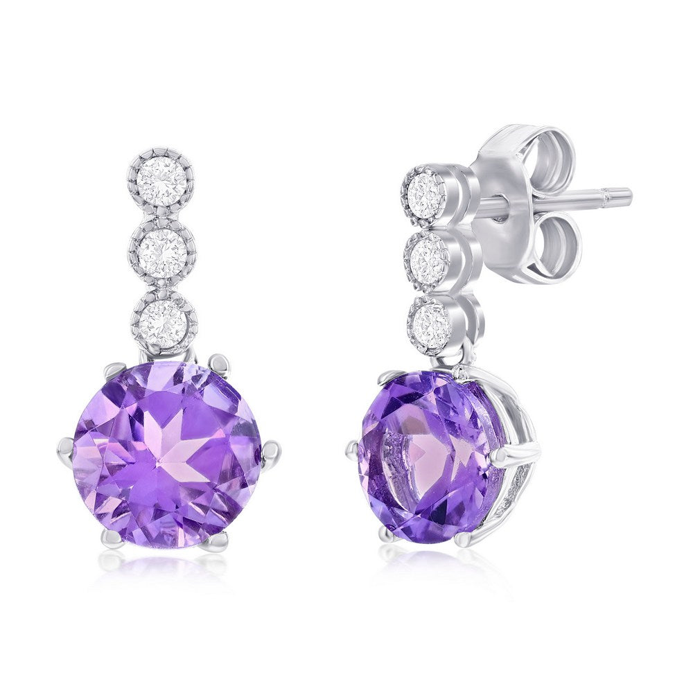 Sterling Silver, Amethyst & White Topaz Earrings