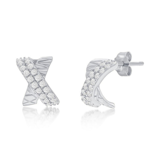 Sterling Silver 'X' Design CZ Stud Earrings