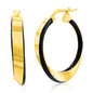 Sterling Silver, Black Enamel Twist Hoop Earrings - Gold Plated