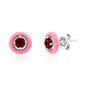 Sterling Silver Enamel & Gemstone Halo Studs  - Garnet