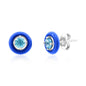 Sterling Silver Enamel & Gemstone Halo Studs  - Swiss Blue Topaz