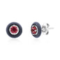 Sterling Silver Enamel & Gemstone Halo Studs  - Red Agate