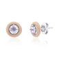 Sterling Silver Enamel & Gemstone Halo Studs  - Pink Crystal