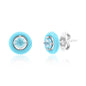 Sterling Silver Enamel & Gemstone Halo Studs  - Sky Blue Topaz