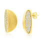 Sterling Silver, Pave CZ & Matte Half Circle Earrings - Gold Plated