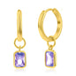 Sterling Silver, 'June' Rectangle CZ Charm Hoop, Gold Plated Earrings - Lavender