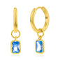 Sterling Silver, 'December' Rectangle CZ Charm Hoop, Gold Plated Earrings - Blue Topaz