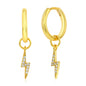 Sterling Silver Lightning Bolt CZ Charm Huggie Hoop Earrings - Gold Plated