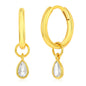 Sterling Silver Pearshaped CZ Charm Huggie Hoop Earrings - Gold Plated