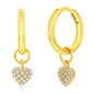 Sterling Silver Heart CZ Charm Huggie Hoop Earrings - Gold Plated