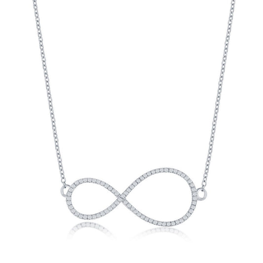 Sterling Silver, Infinity Design Diamond Necklace - (73 Stones)