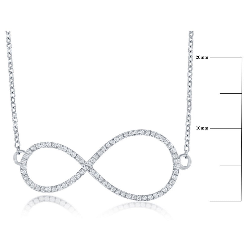 Sterling Silver, Infinity Design Diamond Necklace - (73 Stones)