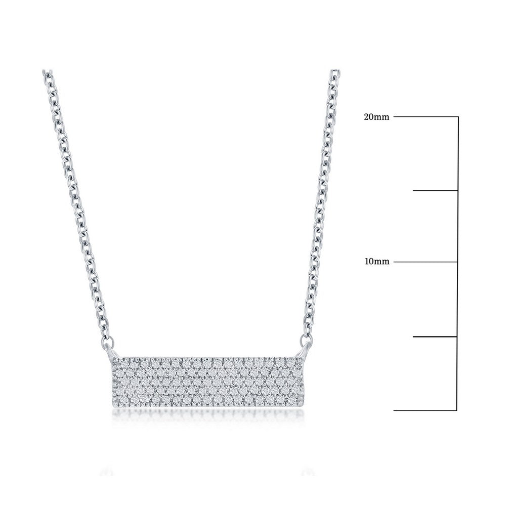Sterling Silver, Rectangle Bar Diamond Necklace - (87 Stones)