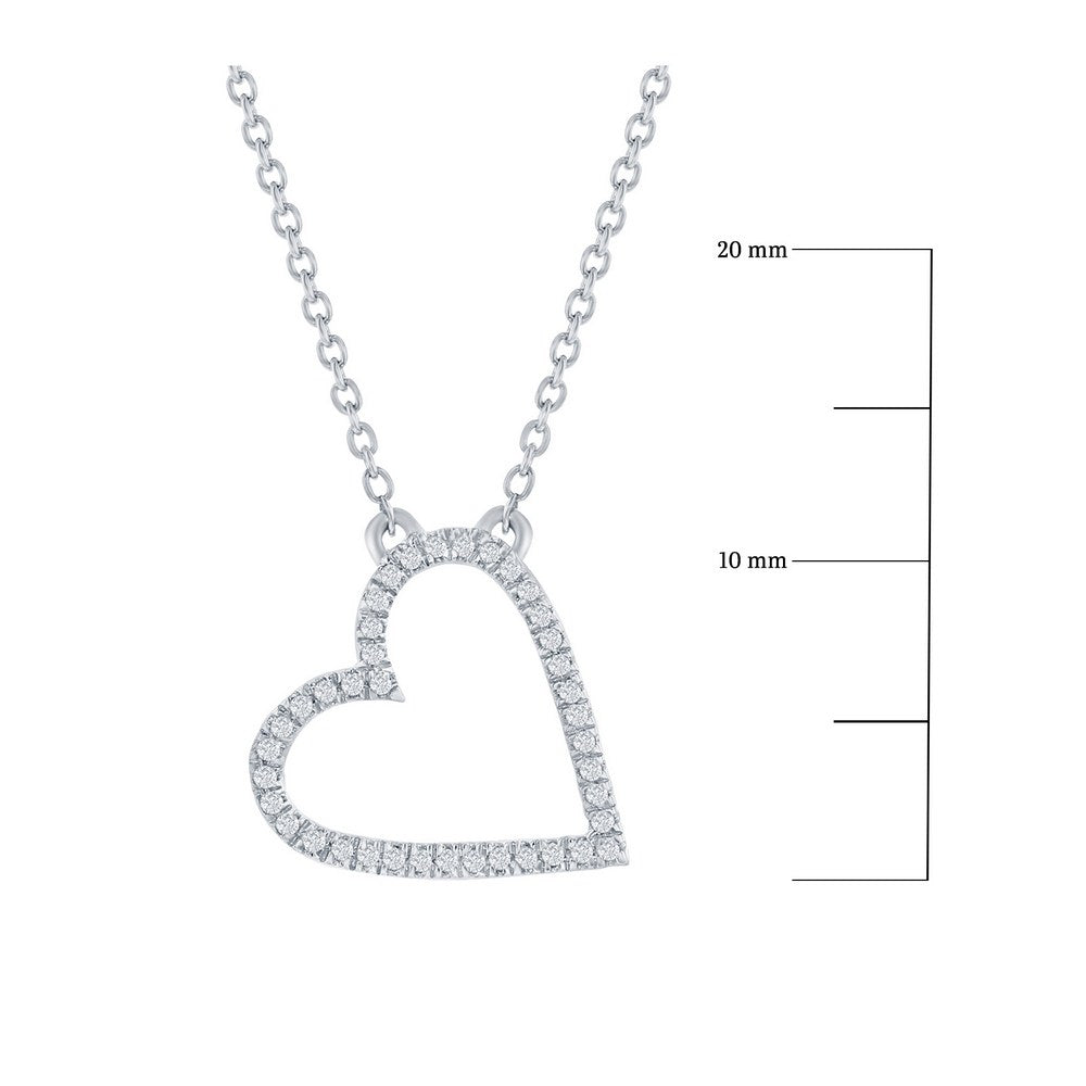 Sterling Silver, Open Heart Diamond Necklace - (40 Stones)