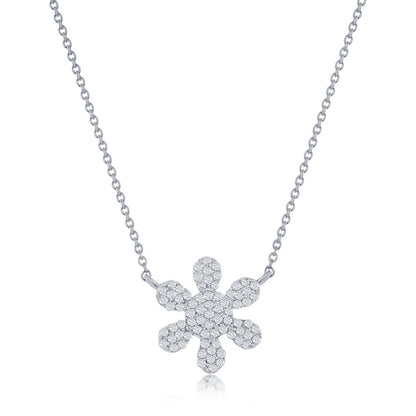Sterling Silver, Flower Diamond Necklace - (74 Stones)