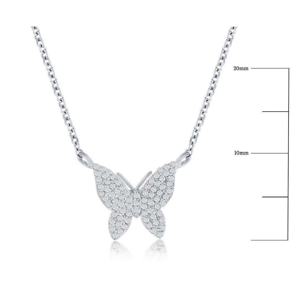 Sterling Silver, Butterfly Diamond Necklace - (75 Stones)