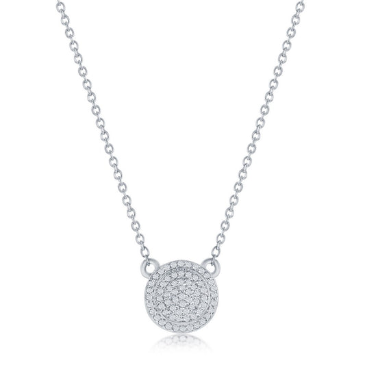 Sterling Silver, Round Halo Diamond Necklace - (59 Stones)