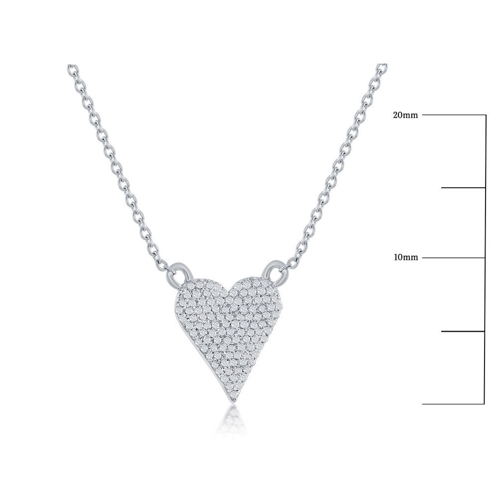 Sterling Silver, Heart Design Diamond Necklace - (107 Stones)