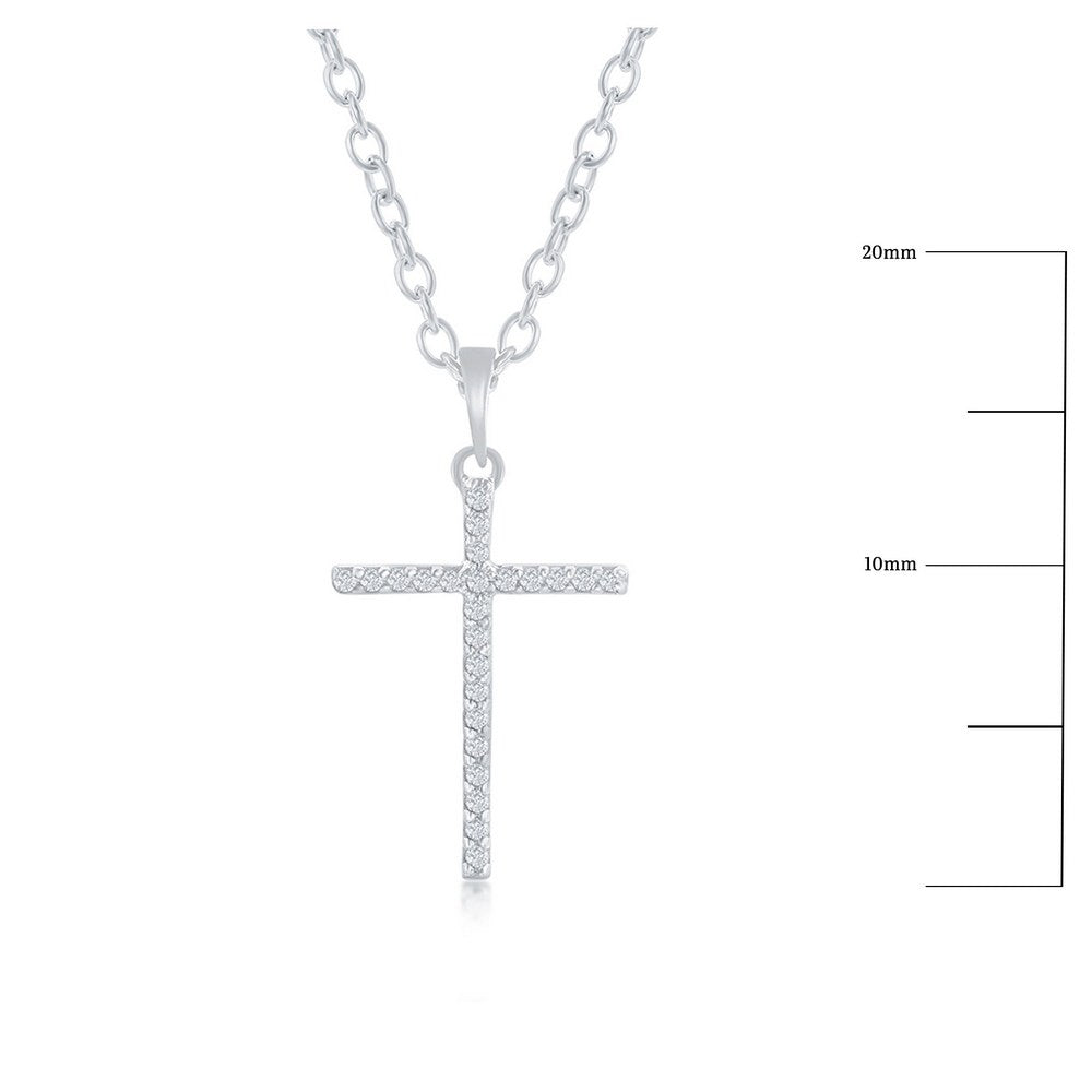 Sterling Silver, Diamond Cross Necklace - (24 Stones)