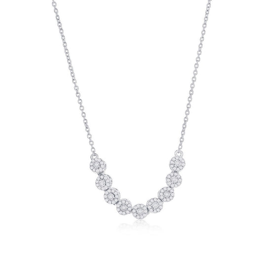 Sterling Silver Round Halo Diamond Necklace - (99 Stones)