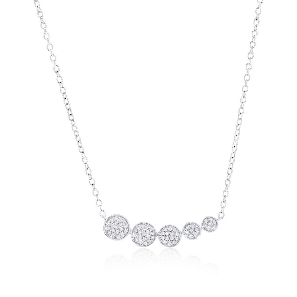 Sterling Silver Round Graduating Bar Diamond Necklace - (66 Stones)